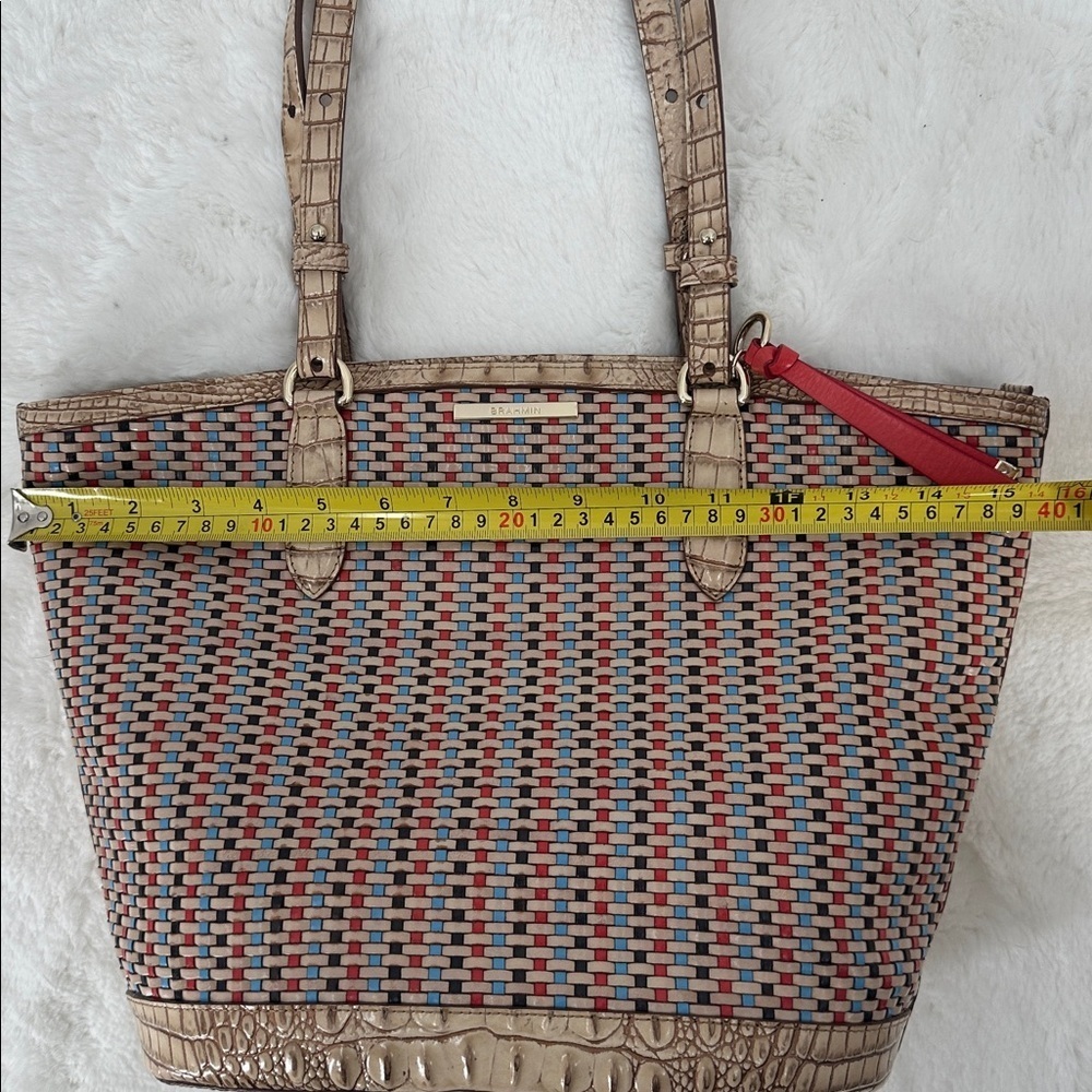 Brahmin Bowie Woven Tote Bag with Red Hanging Accent - Picture 7 of 12